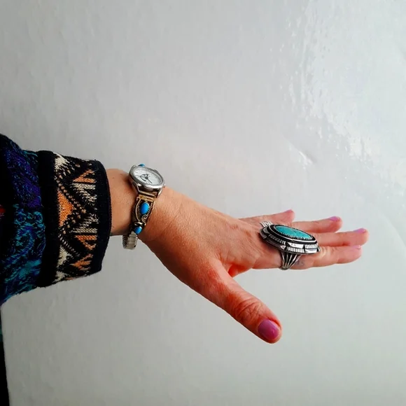 🌙HUGE Sterling Turquoise Ring - Picture 7 of 16